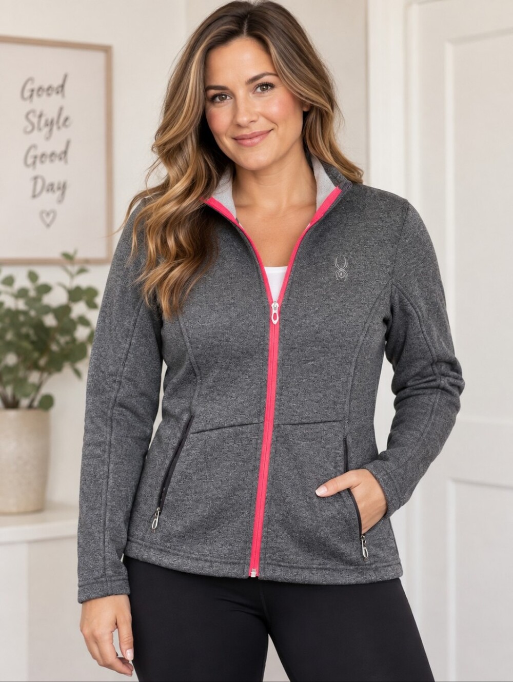 Spyder Women's Core Full-Zip Sweater Fleece Jacket Gray Pink Size S/P